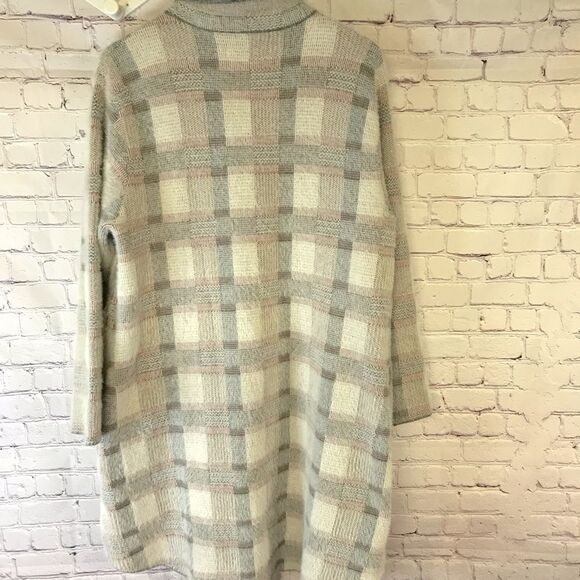 Anthropologie Pilcro Eliza Cream Plaid Sweater Longline Jacket Coat Shacket L - Picture 5 of 12